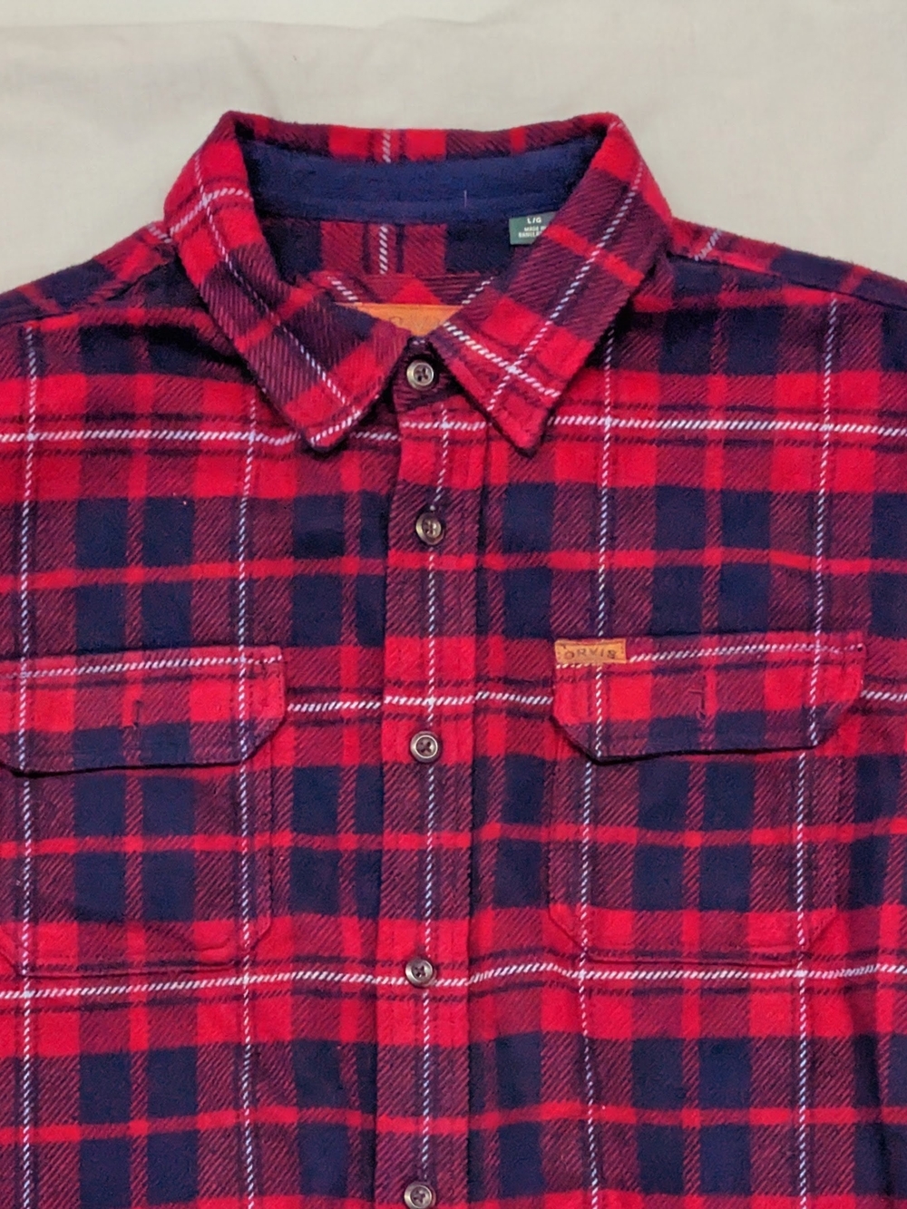 Orvis Red & Navy Plaid Button-Down Shirt Thick Heavy Warm Outdoors